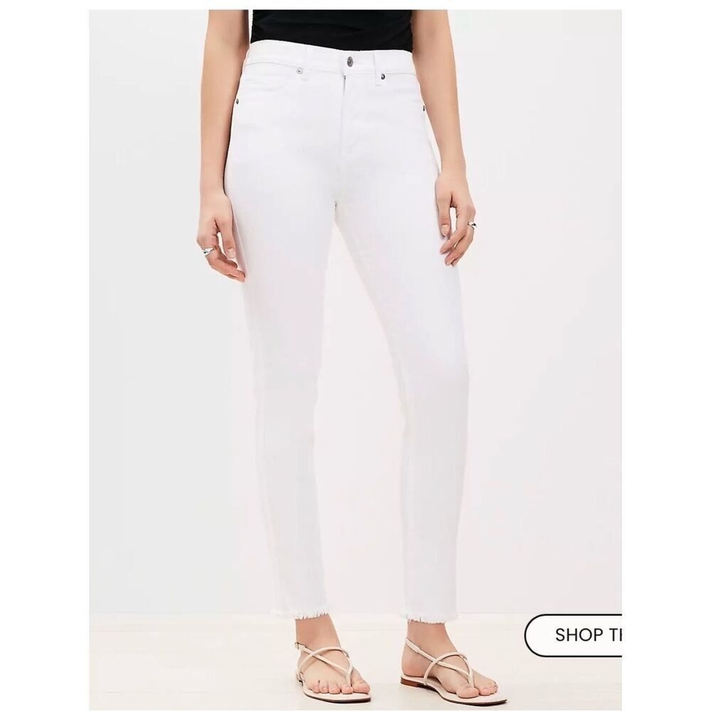 LOFT Frayed White Ankle Crop High-Rise Jeans Sz 27/4